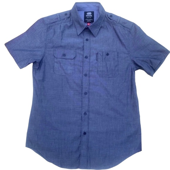 Ecko Unltd Blue Short Sleeve Button Up Shirt Men’s Size Medium - Picture 1 of 10